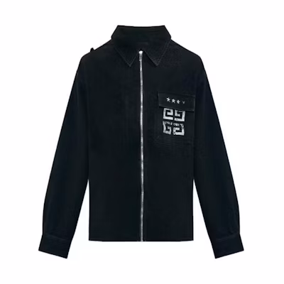 Givenchy Black Long-Sleeve Jacket with Logo Print and Turn-Down Collar BM61035YAA-001