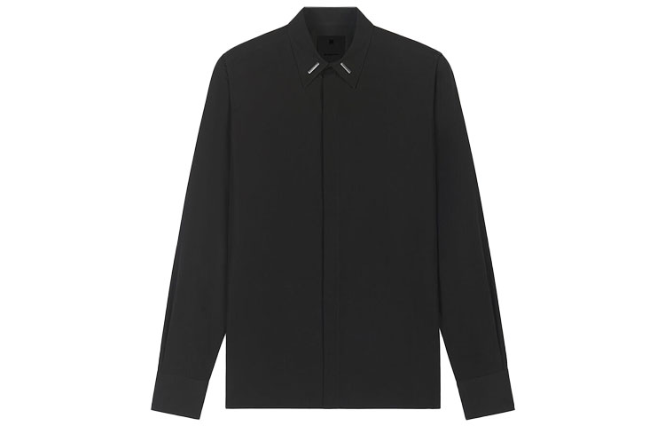 GIVENCHY Black Long Sleeve Shirt with Metallic Logo Detail. BM60QK109F-001
