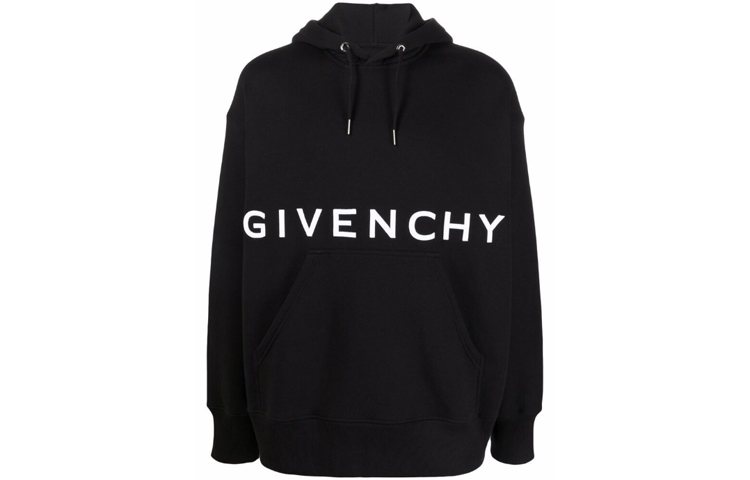 GIVENCHY Black Loose Fit Hoodie with Letter Logo Design. BMJ0C93Y69-001