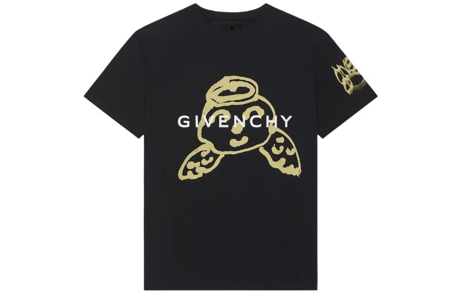Givenchy Black Oversized Cotton T-Shirt with Angel Print for Men. BM716N3YH6-001