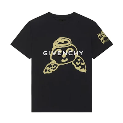 Givenchy Black Oversized Cotton T-Shirt with Angel Print for Men. BM716N3YH6-001