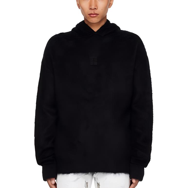 Givenchy Black Pullover Hoodie with Logo Patch Long Sleeves BM90LE4YCU-001