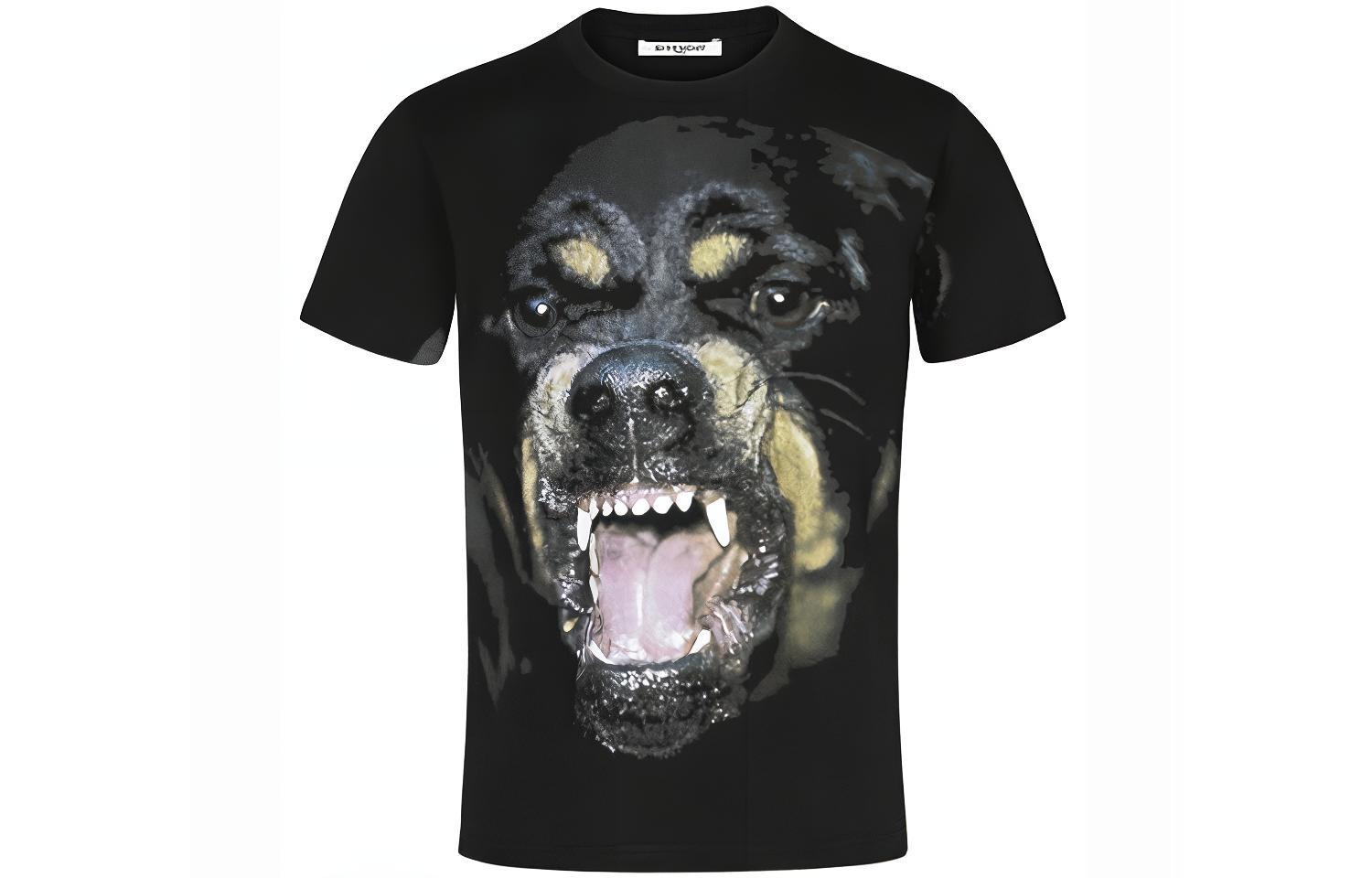 GIVENCHY Black Rottweiler Dog Print Fitted Cotton Tee BM705K3Y1P-001
