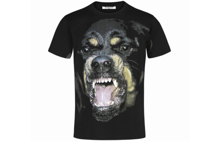 Order Camiseta Ajustada de Algodón GIVENCHY Negra con Estampado de Perro Rottweiler BM705K3Y1P-001