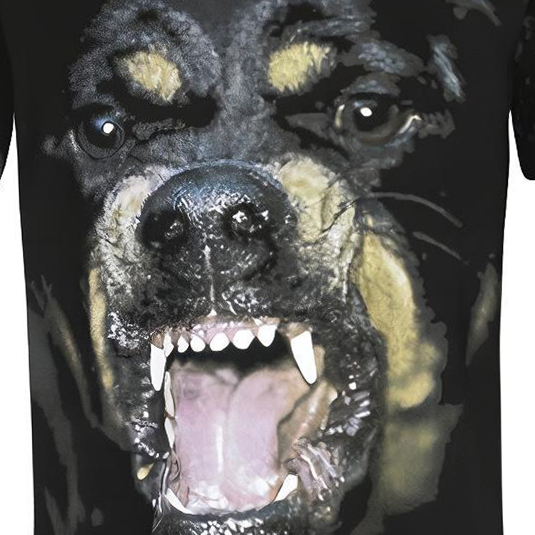 Sizing Camiseta Ajustada de Algodón GIVENCHY Negra con Estampado de Perro Rottweiler BM705K3Y1P-001