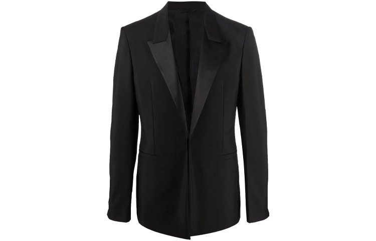 Givenchy Black Satin Logo Print Blazer with Notched Lapel and Long Sleeves BM30B1100H-001