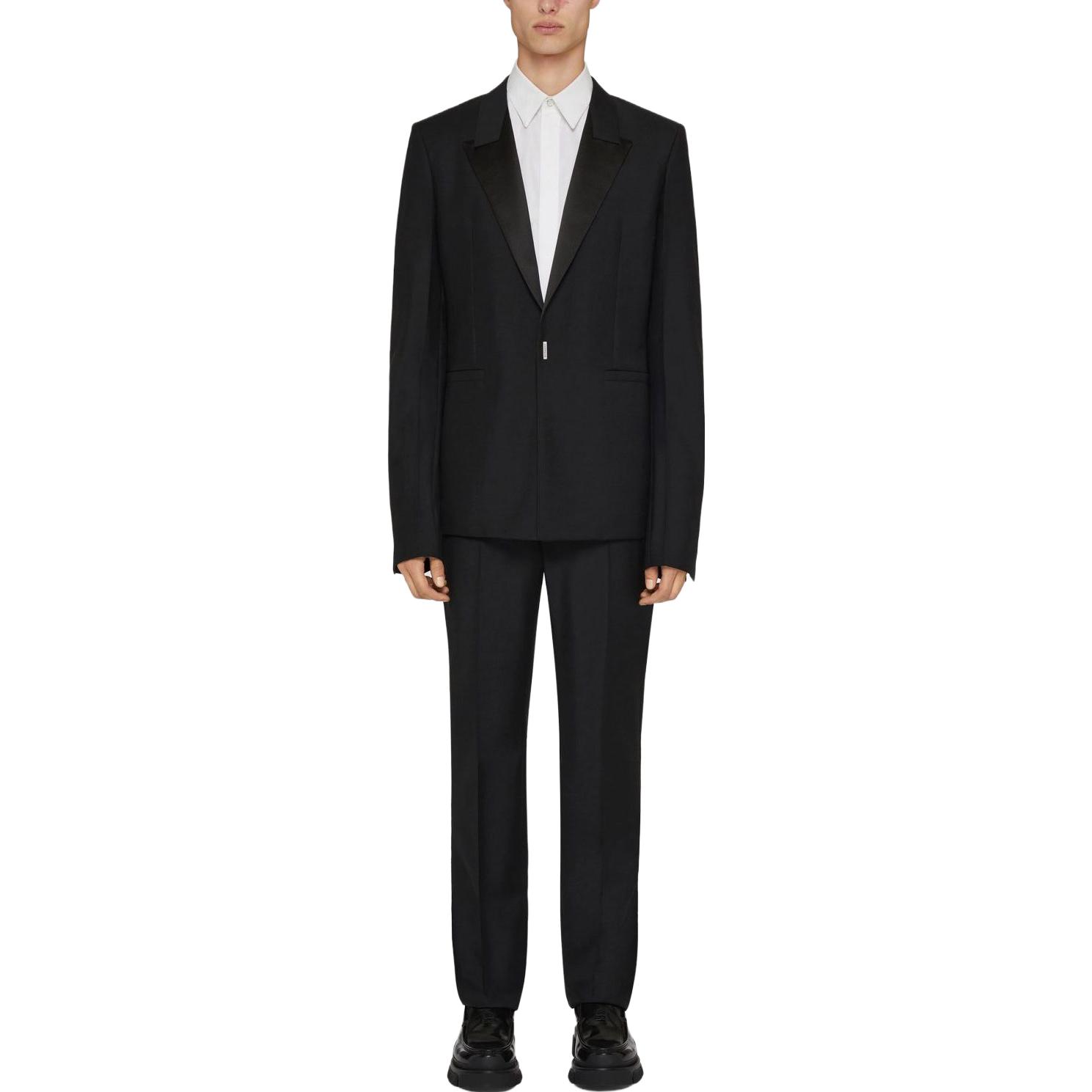 Purchase 지방시 블랙 새틴 로고 프린트 블레이저, 노치드 라펠, 롱 슬리브 BM30B1100H-001