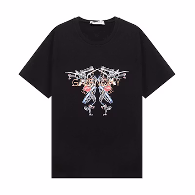 GIVENCHY Black Short Sleeve T-Shirt with Letter Print Design BM710M3002-001