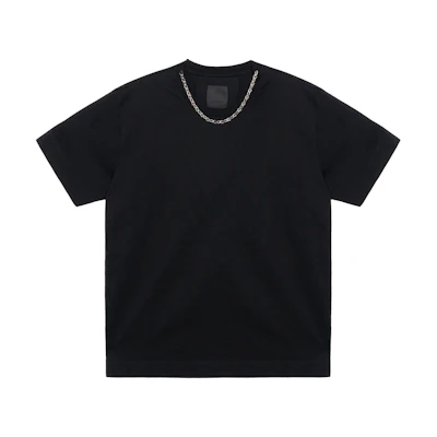 GIVENCHY Black Short Sleeve T-Shirt with Metal Chain Detail. BM71453Y6B-001