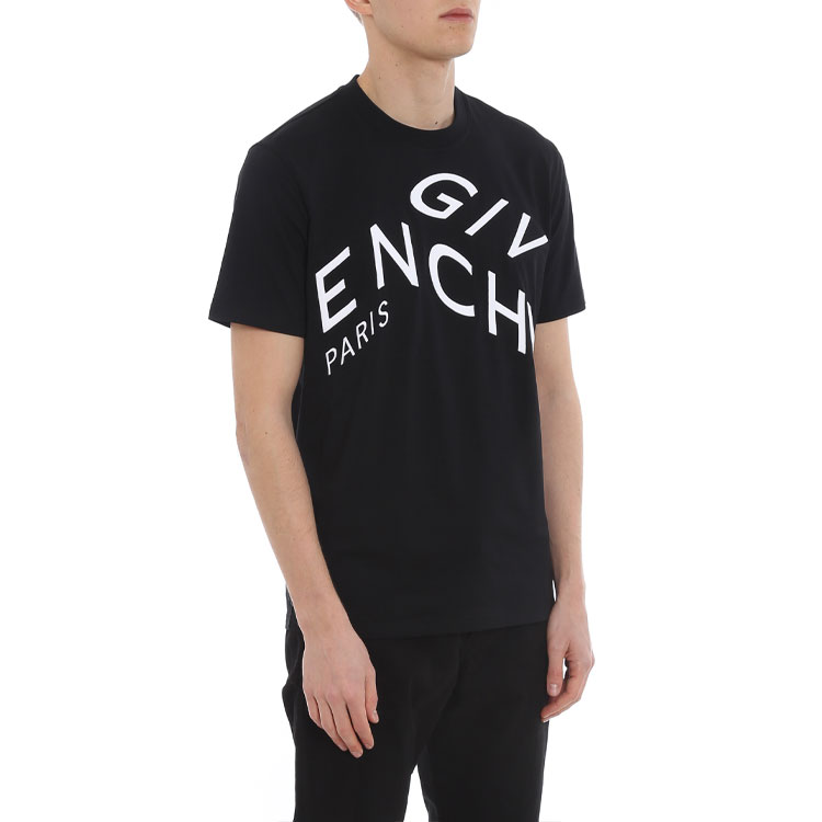 Details for ジバンシィ ブラック スリムフィット ロゴ刺繍 Tシャツ BM70YC3002-004