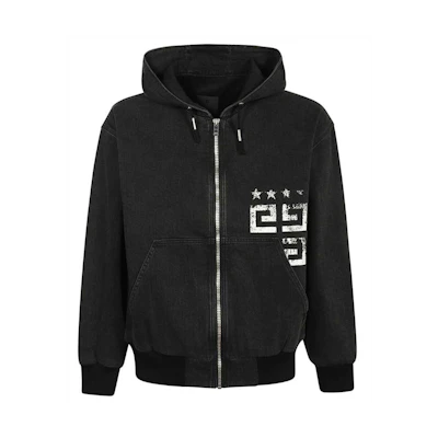 Givenchy Black Slim Fit Zip-Up Hoodie Jacket with Logo Design BM017F5YAA-001