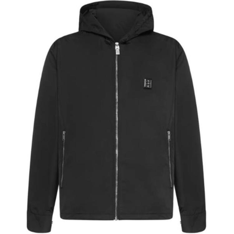 Givenchy Black Solid Color Hooded Jacket Long Sleeve BM00RP13YT-001