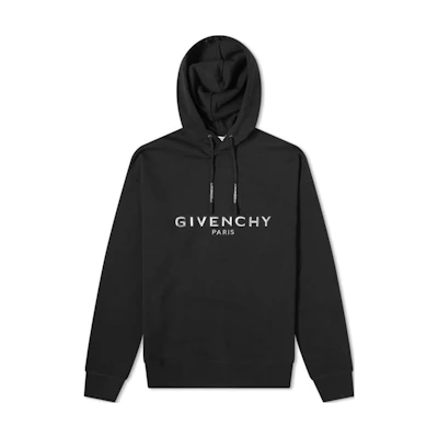 Givenchy Black Solid Color Hoodie with Logo Print for Men. BMJ06R30AF-001