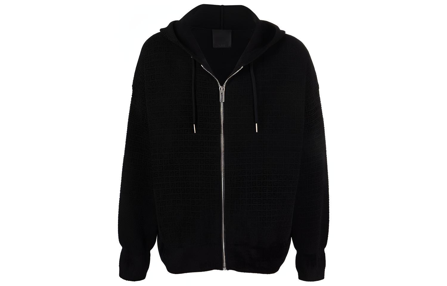 Givenchy Black Solid Color Logo Print Zip-Up Jacket Sweater BM00RL4Y8A-001