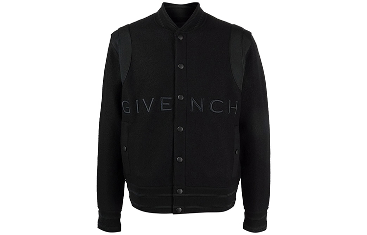 GIVENCHY Black Solid Logo Print Bomber Jacket. BM00R6-4Y82