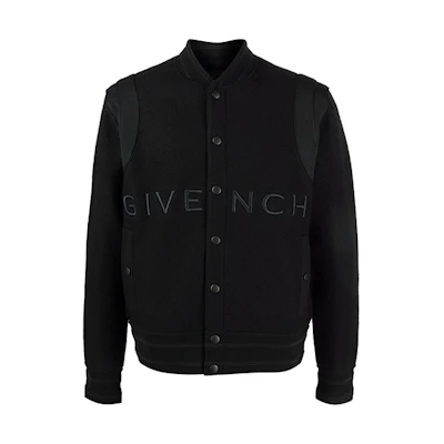 GIVENCHY Black Solid Logo Print Bomber Jacket. BM00R6-4Y82