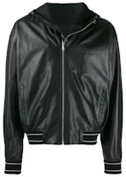 Givenchy Black Striped Print Zip-Up Hooded Leather Jacket BM00AJ60DH-001 Givenchy Black Striped Print Zip-Up Hooded Leather Jacket BM00AJ60DH-001