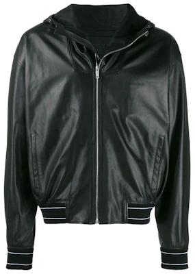 Givenchy Black Striped Print Zip-Up Hooded Leather Jacket BM00AJ60DH-001 Buy Givenchy Black Striped Print Zip-Up Hooded Leather Jacket BM00AJ60DH-001