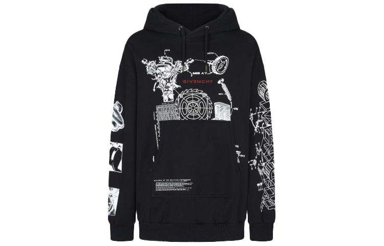 Givenchy Black Tech Print Logo Hoodie BMJ09L305B-001