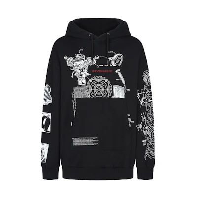 Givenchy Black Tech Print Logo Hoodie BMJ09L305B-001