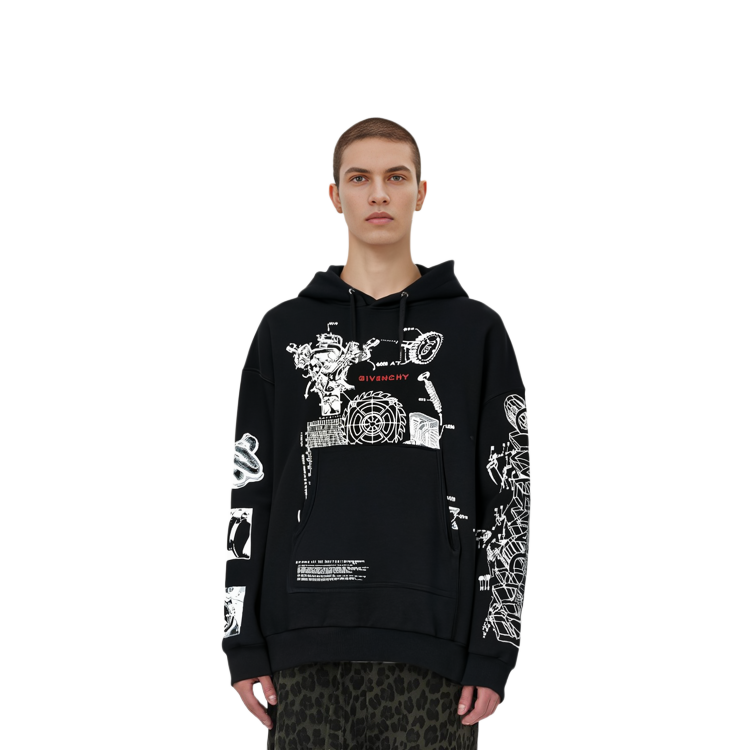 Details for ジバンシィ ブラック テックプリント ロゴ フーディー BMJ09L305B-001
