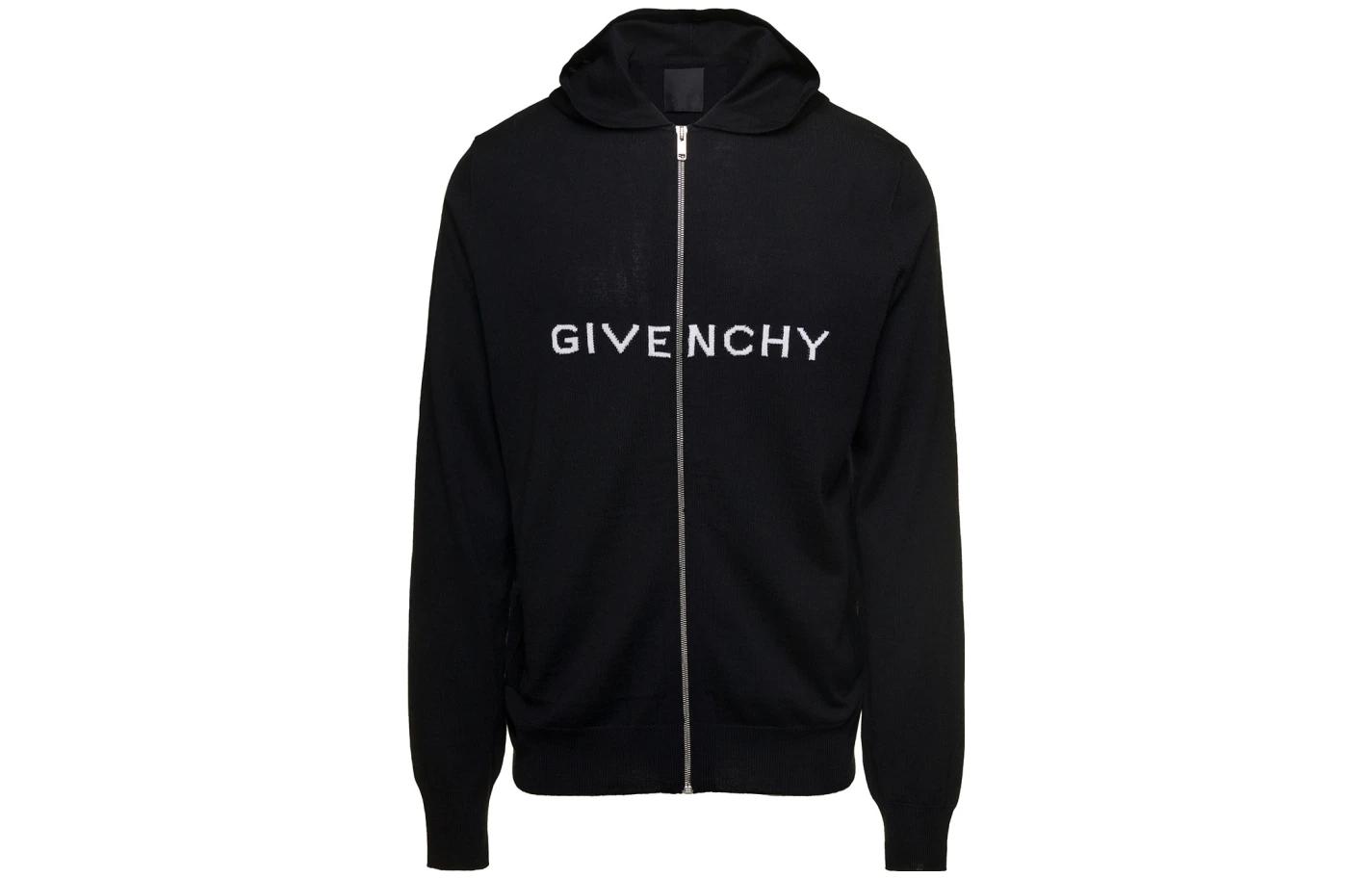 Givenchy Black Zip-Up Sweatshirt with Letter Print BM90N84YER-001