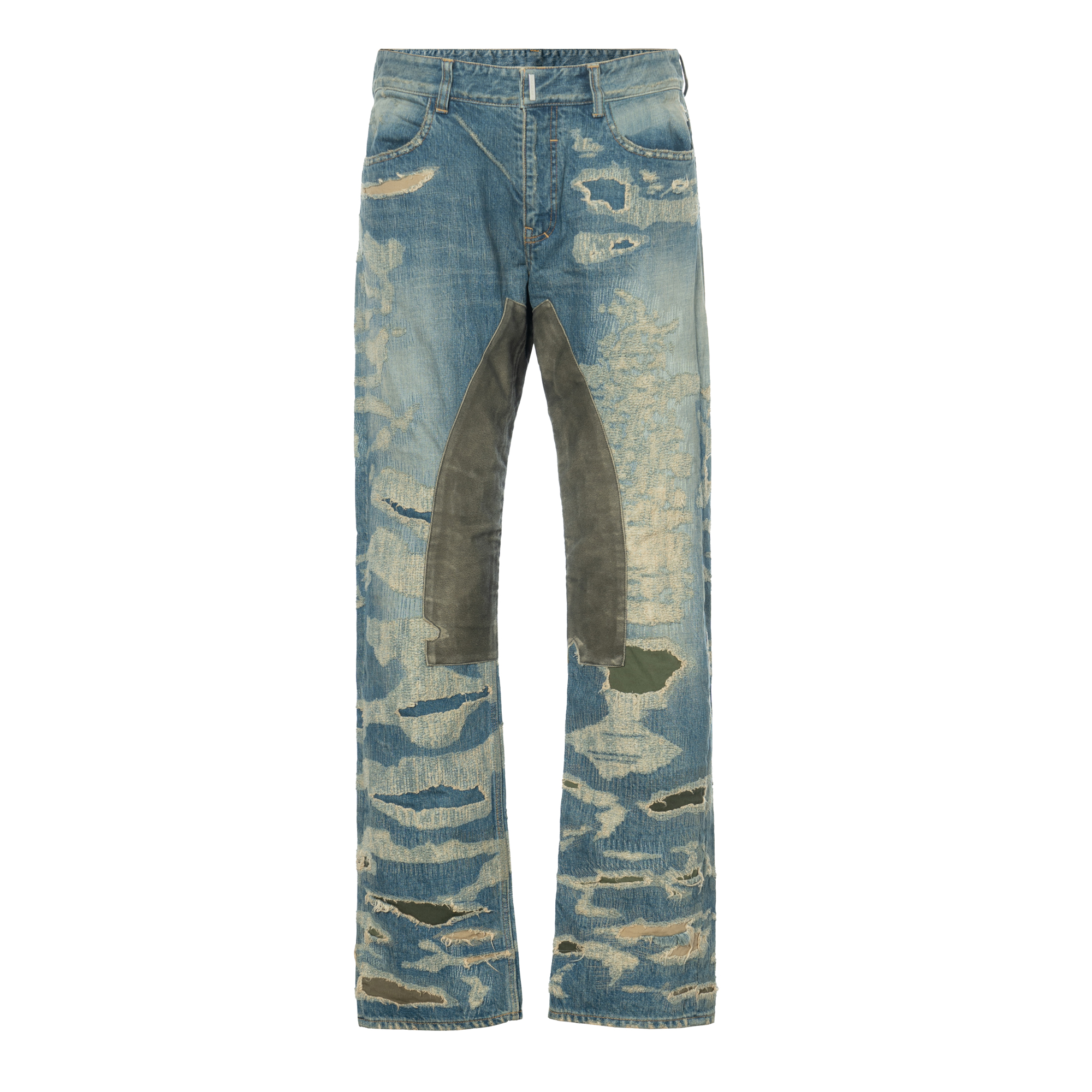 Order GIVENCHY Jeans Denim Kasual Biru Distressed dengan Ritsleting BM50VH5Y1B-420