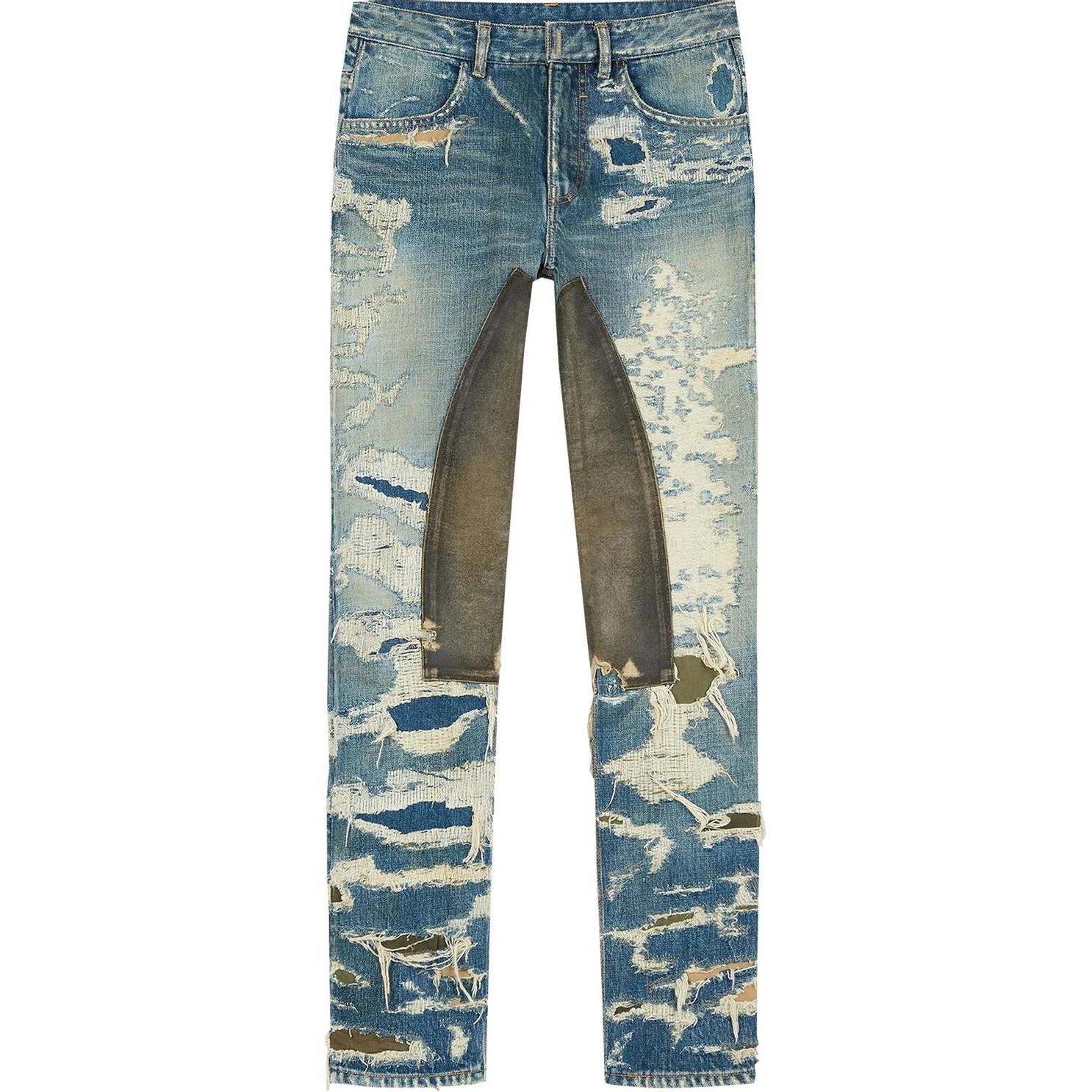 Shop GIVENCHY Jeans Denim Kasual Biru Distressed dengan Ritsleting BM50VH5Y1B-420