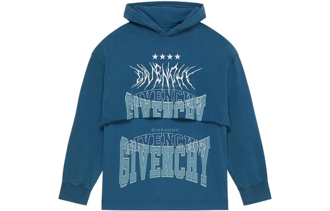 Givenchy Blue Embroidered Logo Pullover Hoodie Unisex BMJ0J73YE9-404