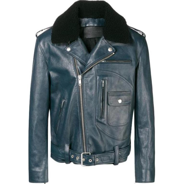 Givenchy Blue Solid Color Zip-Up Collared Jacket for Men BM003S605R-404