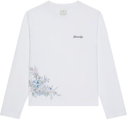 지방시 박시 핏 코튼 긴팔 티셔츠 플로럴 로고 크루넥 화이트 BM71KP3YMU-100 Order 지방시 박시 핏 코튼 긴팔 티셔츠 플로럴 로고 크루넥 화이트 BM71KP3YMU-100