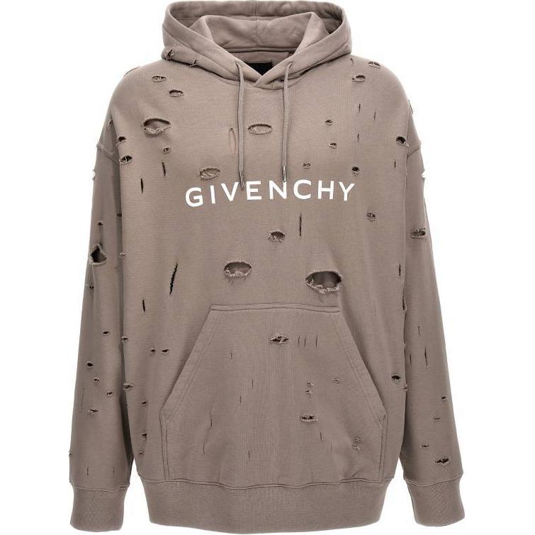 Givenchy Brown Distressed Hoodie with Letter Print and Long Sleeves BMJ0JE3Y8Y-281