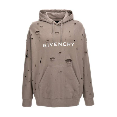 Givenchy Brown Distressed Hoodie with Letter Print and Long Sleeves BMJ0JE3Y8Y-281