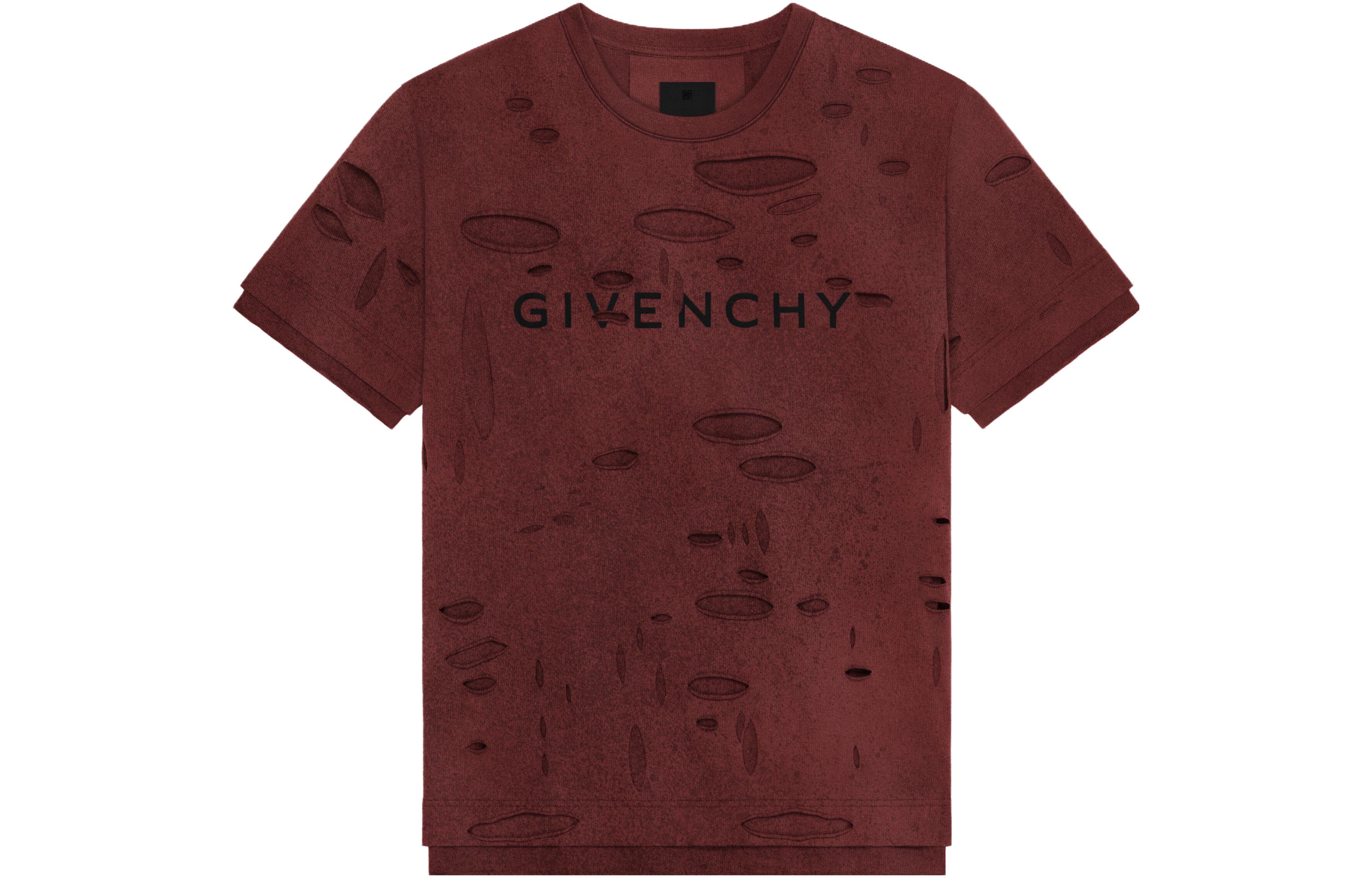 Givenchy Brown Letter Print Distressed Crewneck Short Sleeve T-Shirt . BM71G13YGT-601