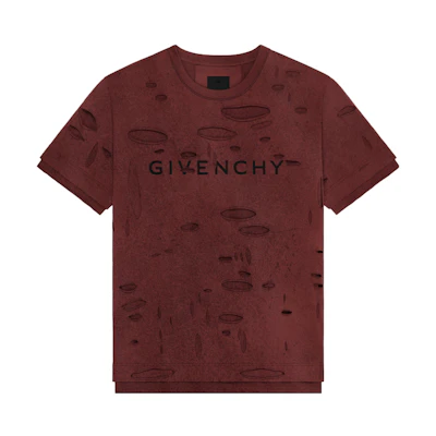 Givenchy Brown Letter Print Distressed Crewneck Short Sleeve T-Shirt . BM71G13YGT-601