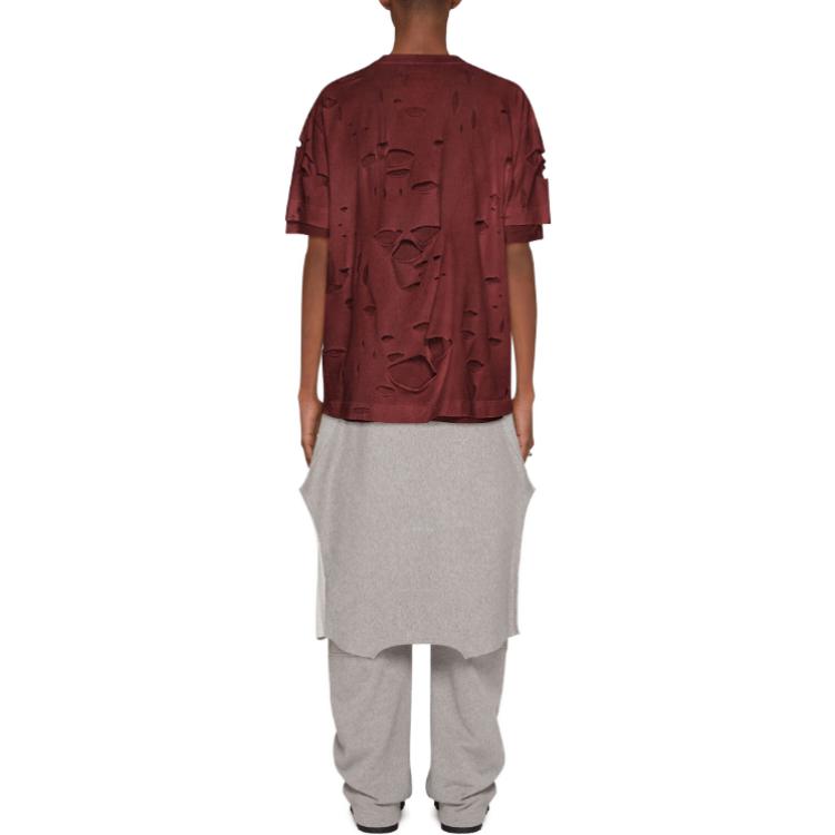 Shop 지방시 브라운 레터 프린트 디스트레스드 크루넥 반팔 티셔츠. BM71G13YGT-601