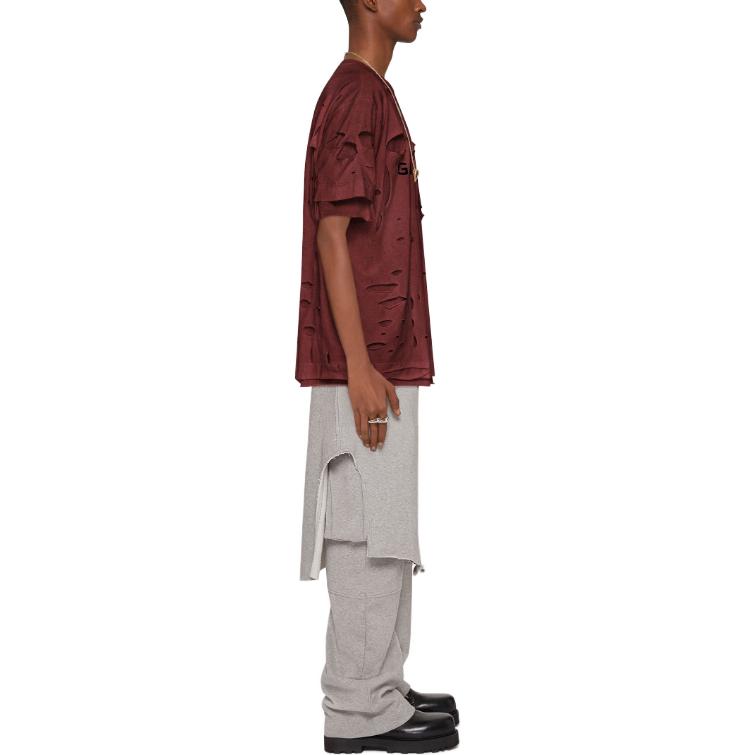 Purchase 지방시 브라운 레터 프린트 디스트레스드 크루넥 반팔 티셔츠. BM71G13YGT-601