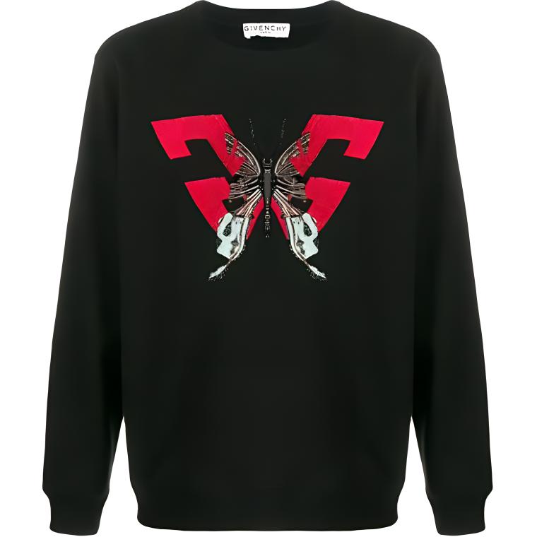 Givenchy Butterfly Logo Embroidered Crewneck Sweatshirt Black () BMJ06C305B-001
