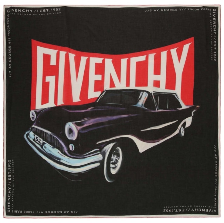 givenchy-car-logo-print-silk-scarf-black