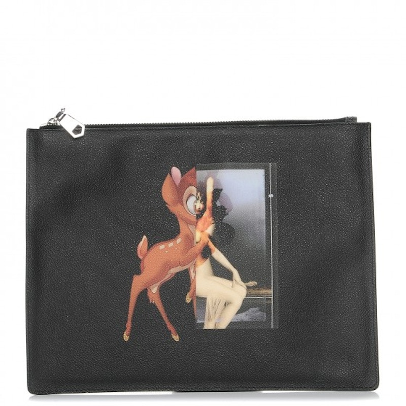 Givenchy Cosmetic Pouch Bambi Print Textured Medium Black