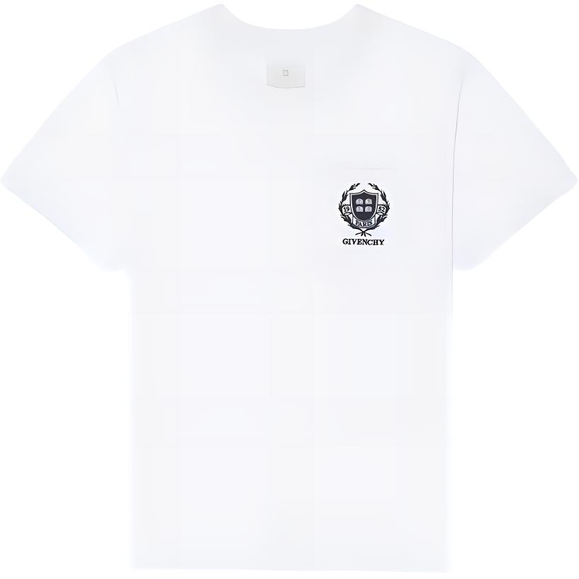 Givenchy Crest Cotton T-Shirt Front Letter Print Graphic Crewneck Short Sleeve White BM71J83YL0-100