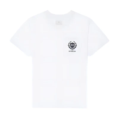 Givenchy Crest Cotton T-Shirt Front Letter Print Graphic Crewneck Short Sleeve White BM71J83YL0-100