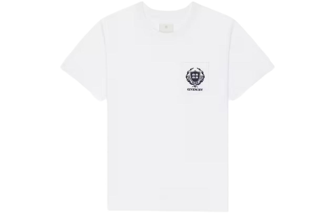 Order 지방시 크레스트 코튼 티셔츠 프론트 레터 프린트 그래픽 크루넥 반팔 화이트 BM71J83YL0-100