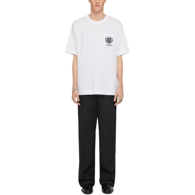 Lookbook 지방시 크레스트 코튼 티셔츠 프론트 레터 프린트 그래픽 크루넥 반팔 화이트 BM71J83YL0-100