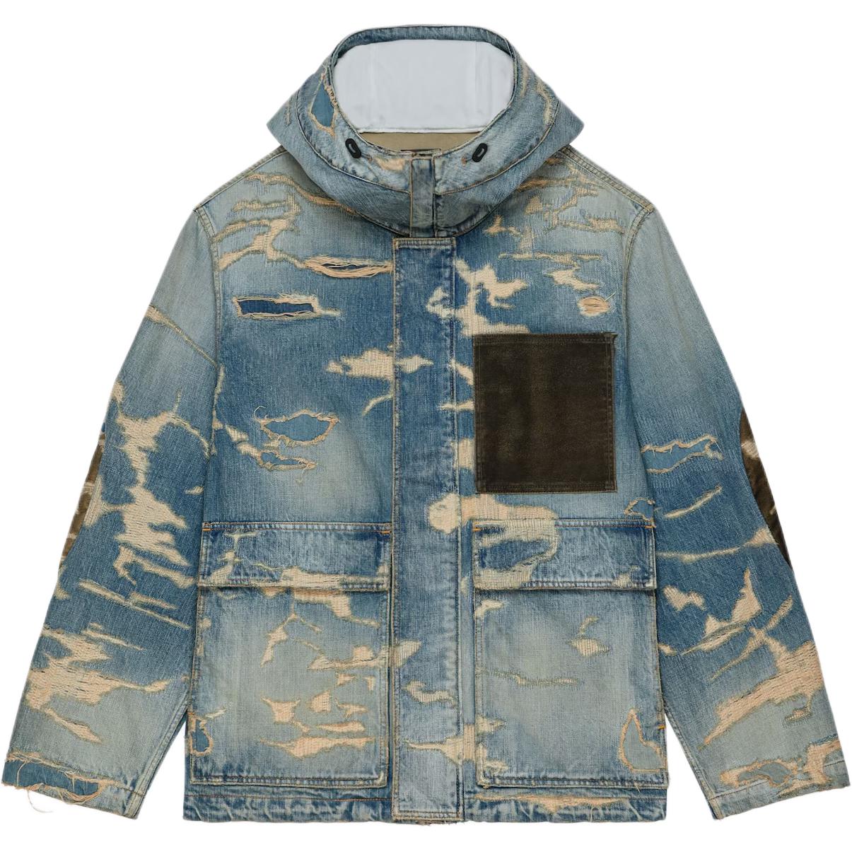 GIVENCHY Distressed Effect Hooded Casual Jacket Men’s Blue. BM01055Y3X-420
