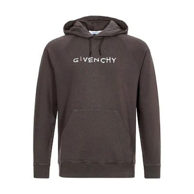 GIVENCHY Distressed Embroidered Logo Hoodie Dusty Gray BMJ02630AF-025