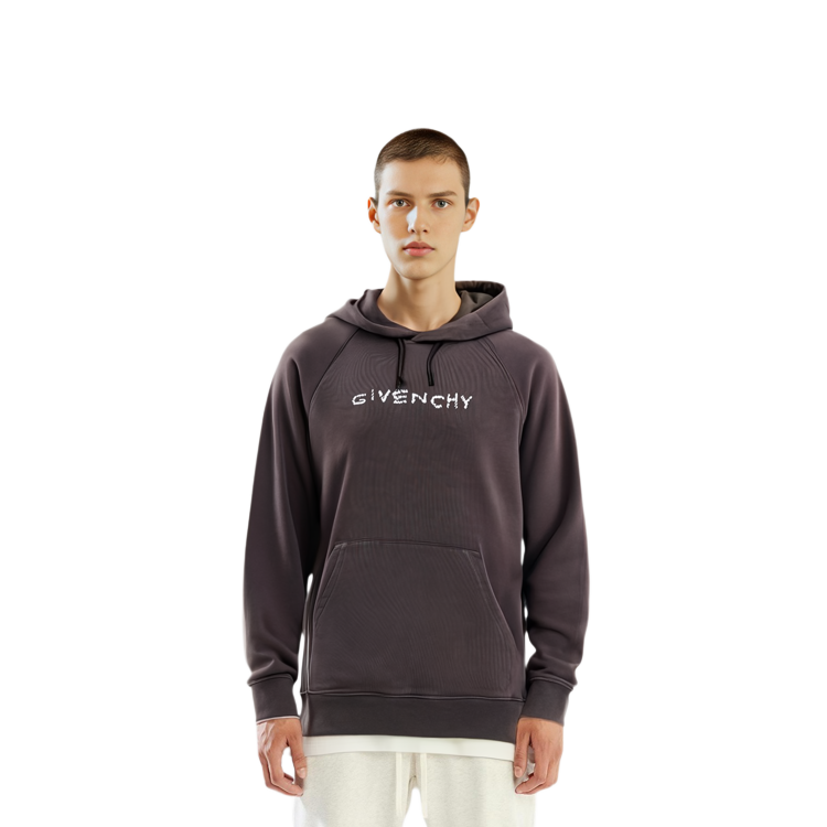 Shop ジバンシィ ダスティグレー 刺繍ロゴ入りダメージ加工フーディ BMJ02630AF-025