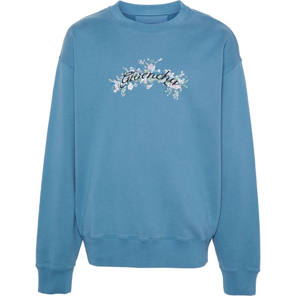 Givenchy Floral Embroidery Logo Oversized Sweatshirt Blue BMJ0LC3YMU-495