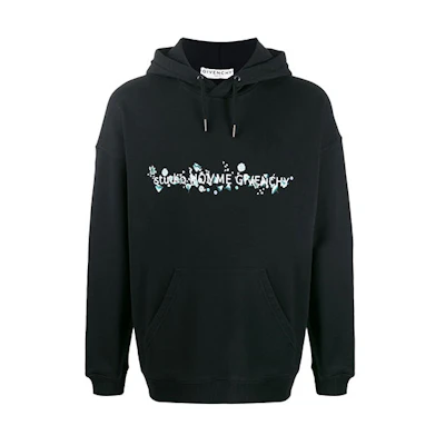 GIVENCHY Floral Logo Hoodie Black Long Sleeve. BMJ06730AF-001