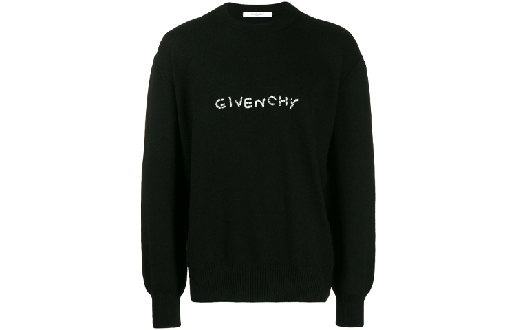 Givenchy FW21 Black Logo Embroidered Wool Pullover Sweater for Men. BM908P4Y3J-001